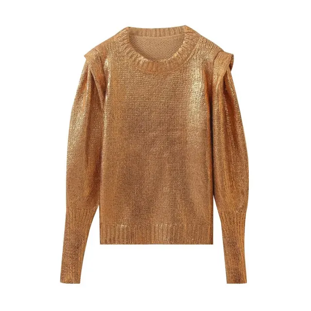 European And American Street Fashion Metal Crew Neck Pullover Sweater Gold - Shop at LoveMi