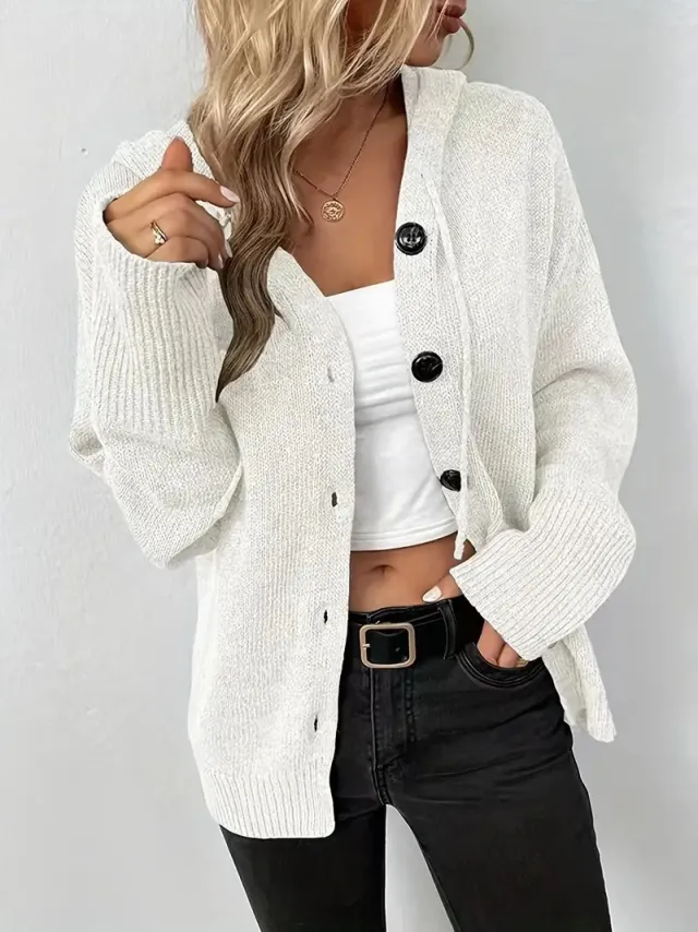 Solid Color Hooded Single breasted Sweater White - Shop at LoveMi