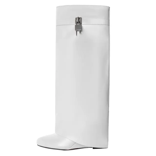 Wedge High Metal Plus Size Women's Boots Below The Knee Boots White - Shop at LoveMi