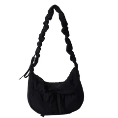 Temperament Wild Nylon Pleated Bow Girls' One-shoulder Bag - Black - View 1