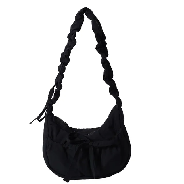 Temperament Wild Nylon Pleated Bow Girls' One shoulder Bag Black - Shop at LoveMi