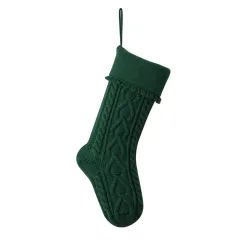 Knitted Wool Christmas Candy Bag Hanging Tassel Socks - Dark Green - View 1