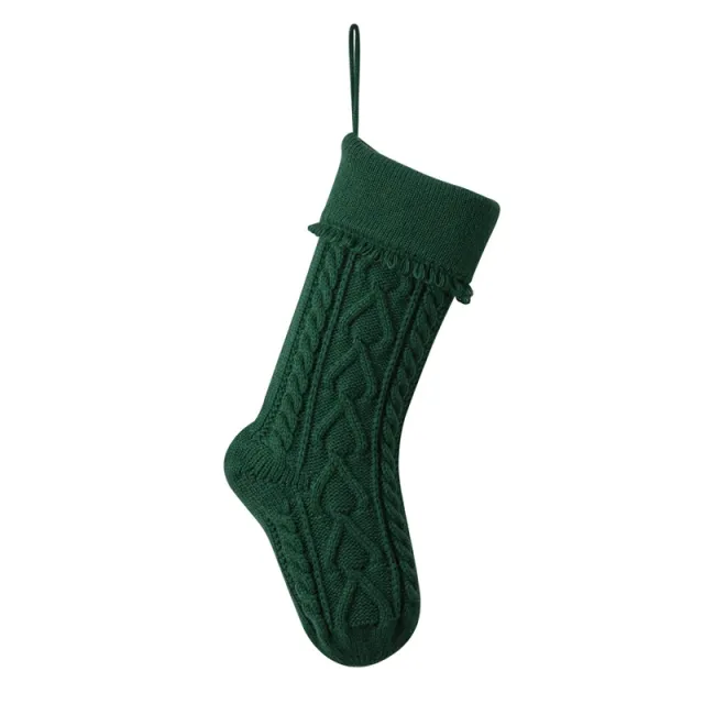 Knitted Wool Christmas Candy Bag Hanging Tassel Socks Dark Green - Shop at LoveMi
