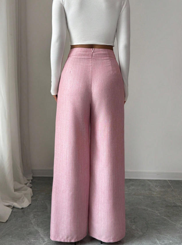 Women's High-Waist Straight-Leg Pants – solid color casual all-match side view