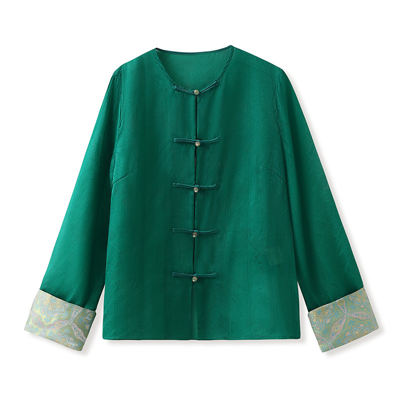 Chinese Style High-end Embroidery Shirt Buckle Retro Thin Fashion Tops Women