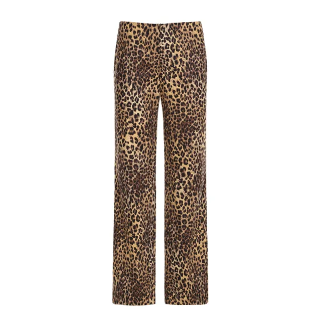American Vintage Leopard Print Woven Trouser Printing Contrast Color Brown - Shop at LoveMi
