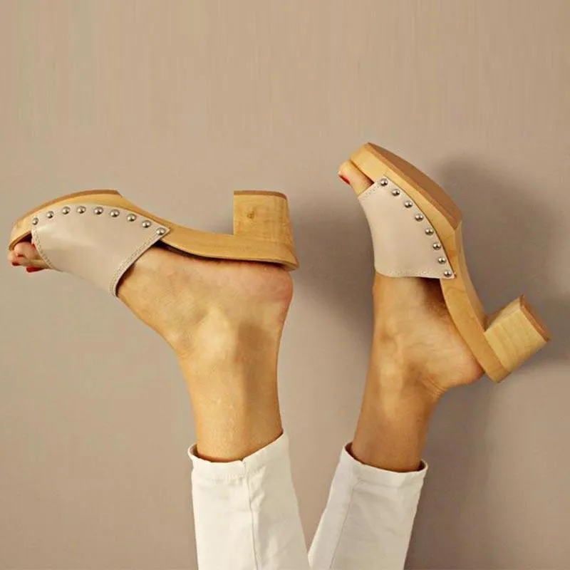 Women's Peep Toe Fashion All-match High Heels - Khaki