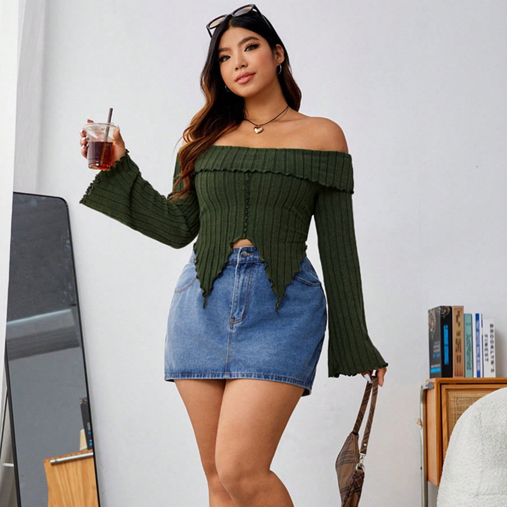 Women's Solid Color Long Sleeve Off Shoulder Irregular Top