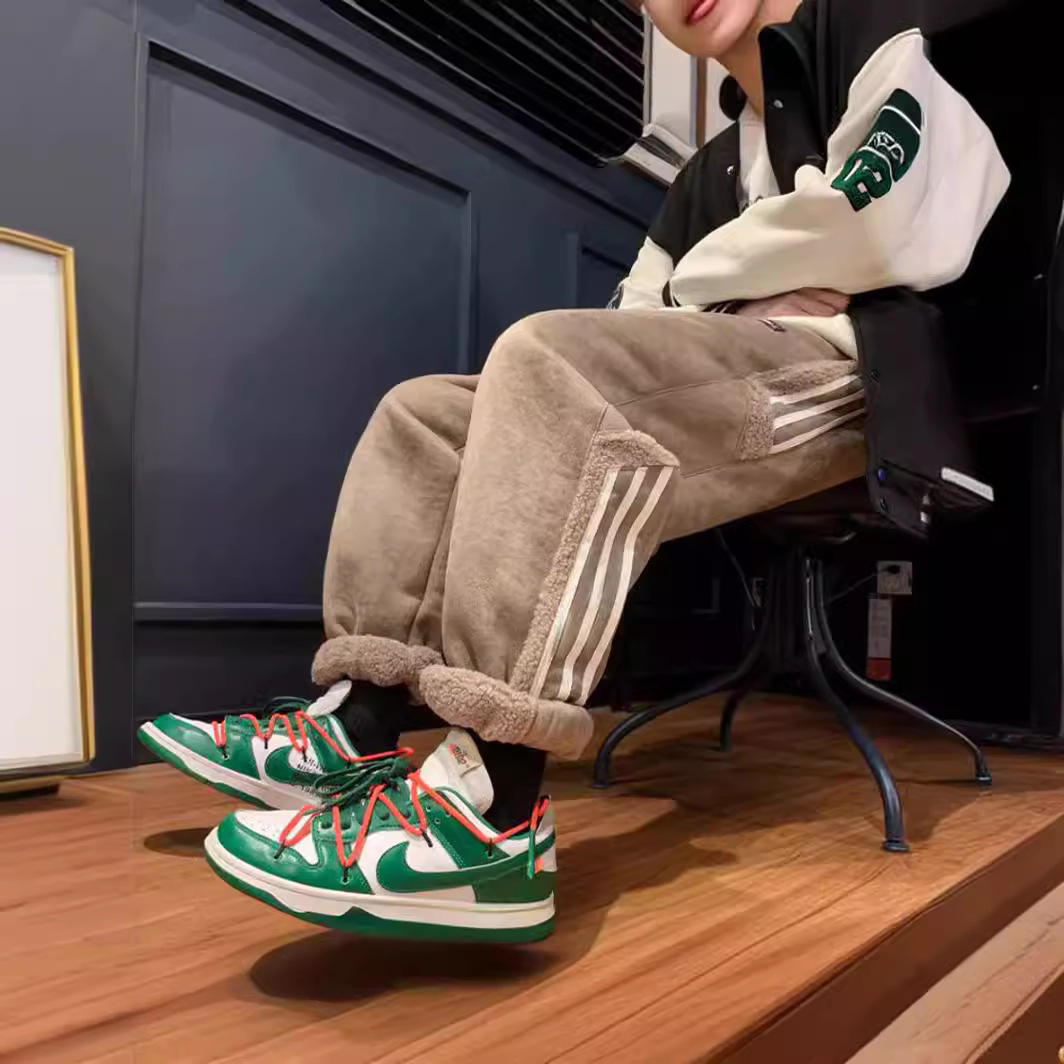 Mens AutumnWinter Striped Color-Block Fleece-Lined Ankle-Fit Pants