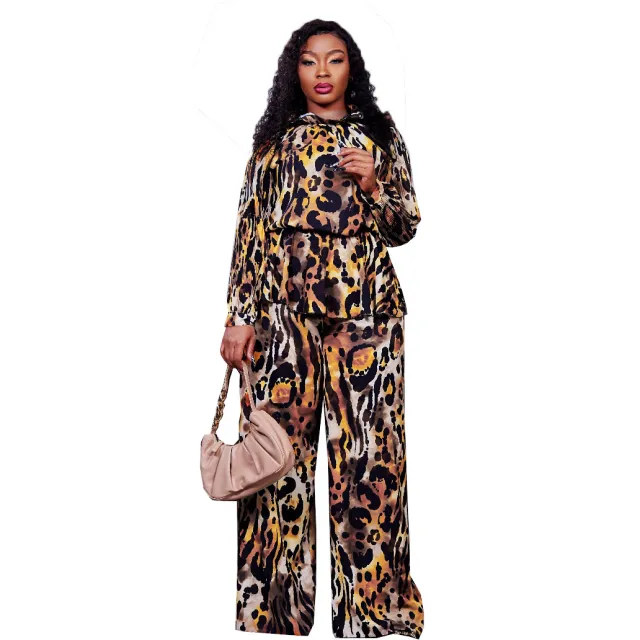 Waist tight Comfortable Top Trousers Suit Leopard - Shop at LoveMi