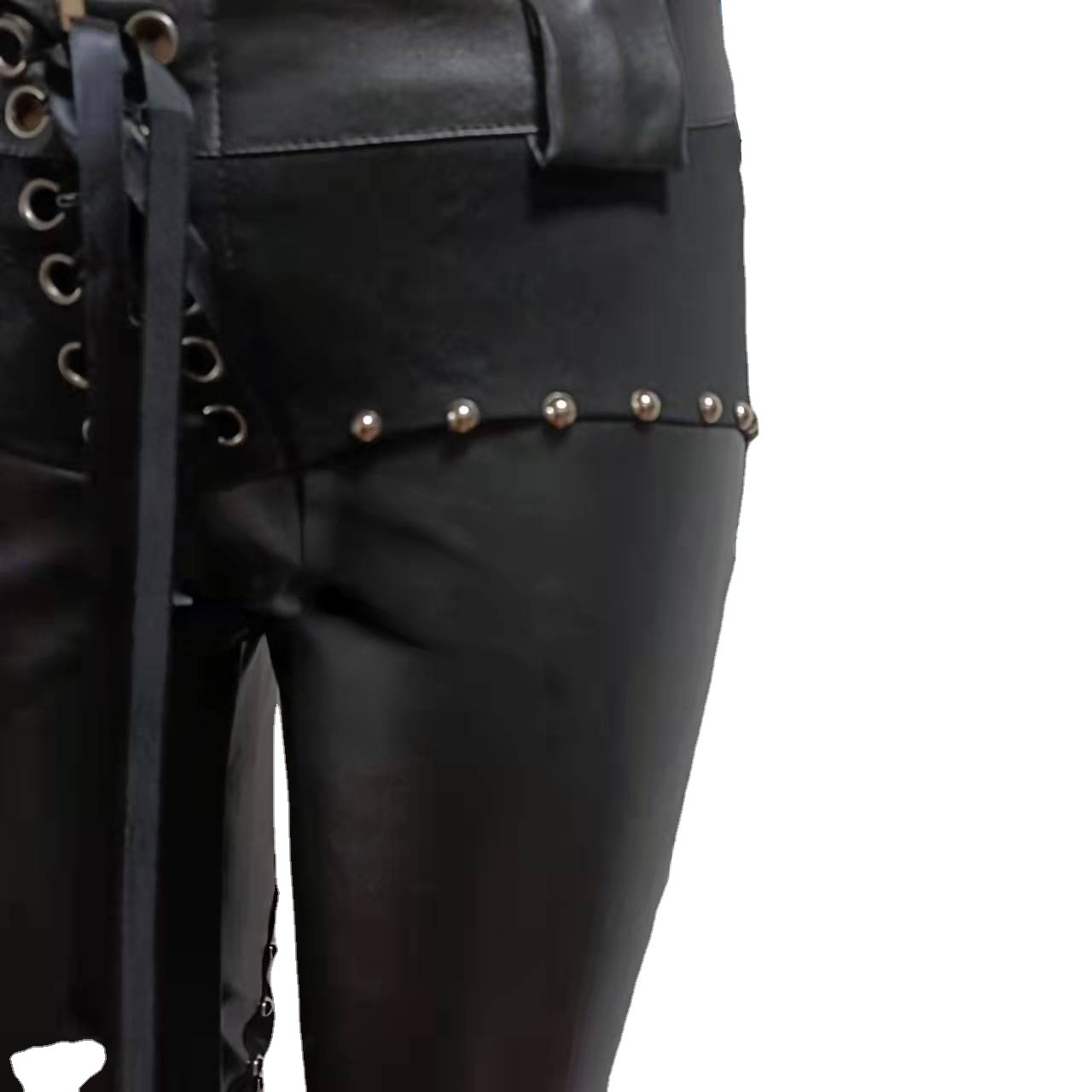 Title 8, New Womens Riveted PU Leather Pants Solid Casu...