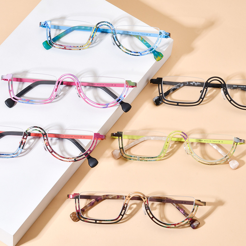Pure Titanium Myopia Square Half-frame Spectacle Frame