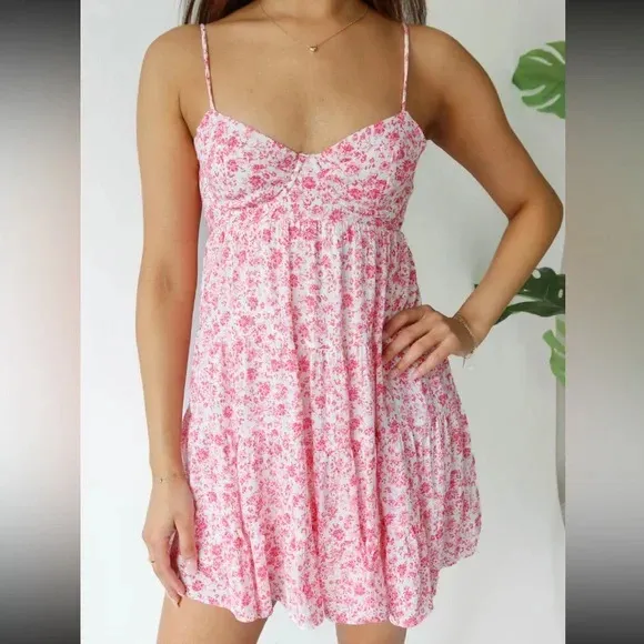 High Waist Strap Floral Backless Dress Pink - Shop at LoveMi