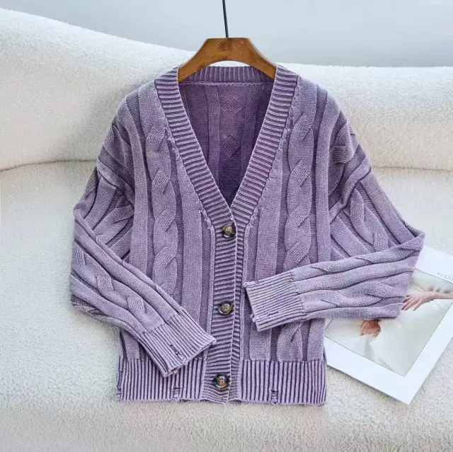 European And American Old Knitted Coat Women's Loose V neck Purple - Shop at LoveMi