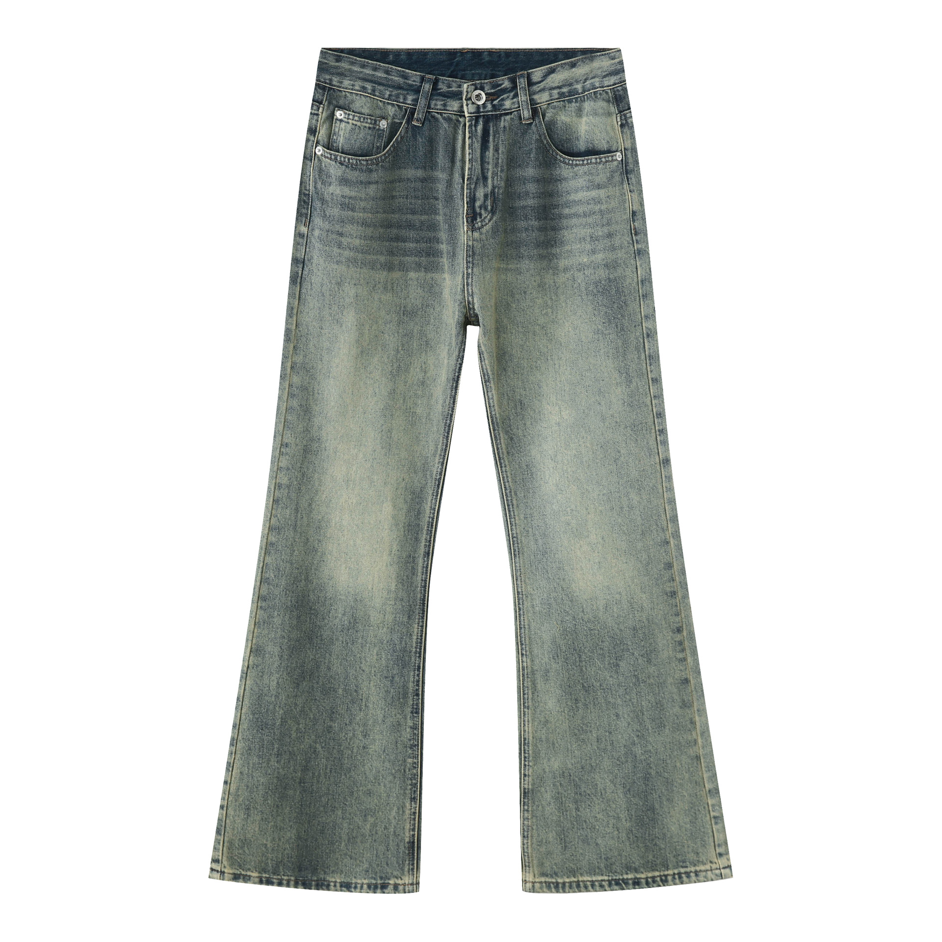 High Street Vibe Washed Yellow Mud Slightly Flared Jeans