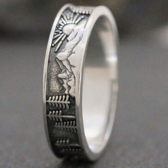 Geometric Sun Mountain Retro Alloy Silver Ring