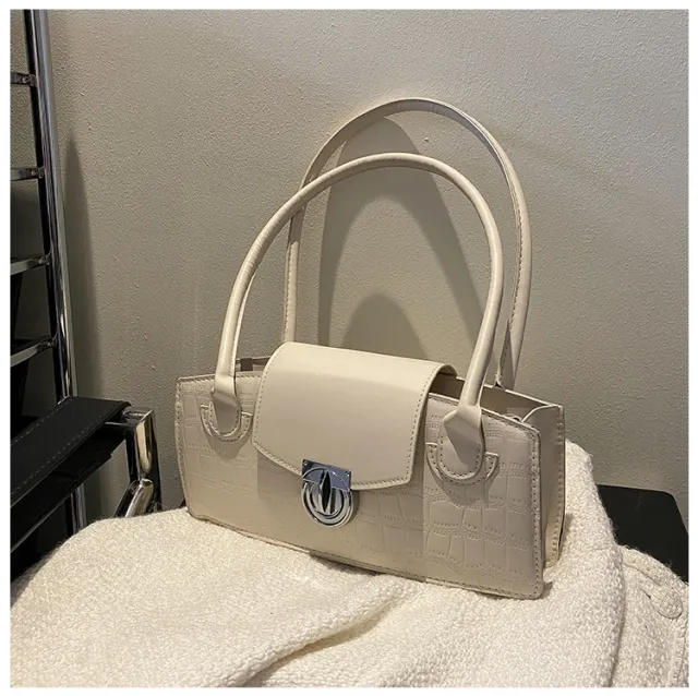 Solid Color Shoulder Contrast Color Western Style Lock Small Square Bag White - Shop at LoveMi