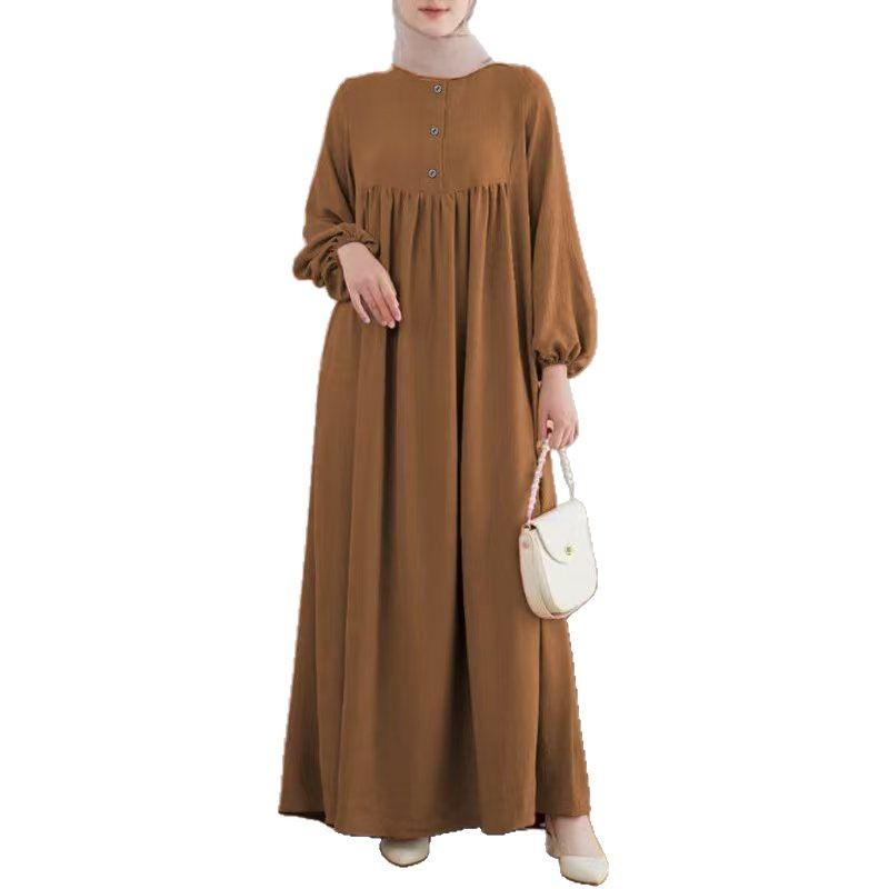 Puff Sleeve Simple Loose Solid Color Dress