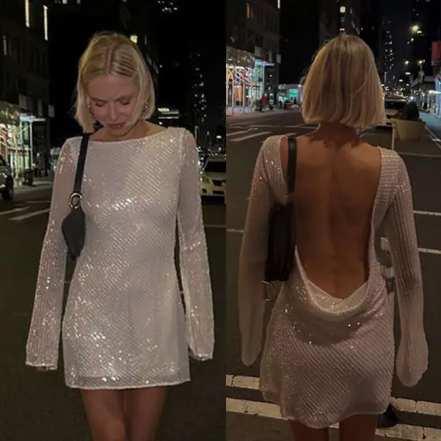 Fashion Sexy Back Swing Collar Backless Net Dress Women's New Skirt White - Shop at LoveMi