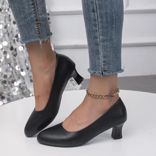Chunky Heel Not Tired Feet High Heels Small Leather Shoes Red - Shop at LoveMi