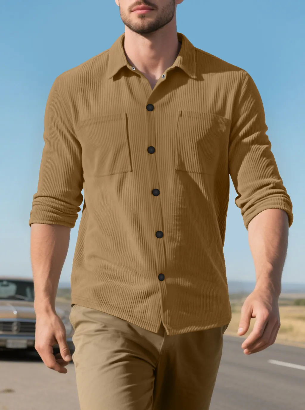 Casual Fashion Polo Collar Multi-pocket Jacket Top - Camel