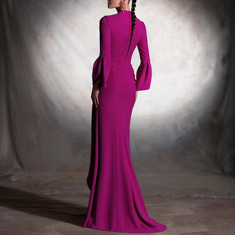 Casual Solid Color A- Line Slim Deep V-neck Evening Dress