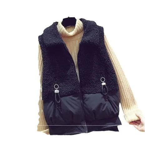 Winter New Polo Collar Lamb Wool Vest Women's Short Korean Style Black - Shop at LoveMi