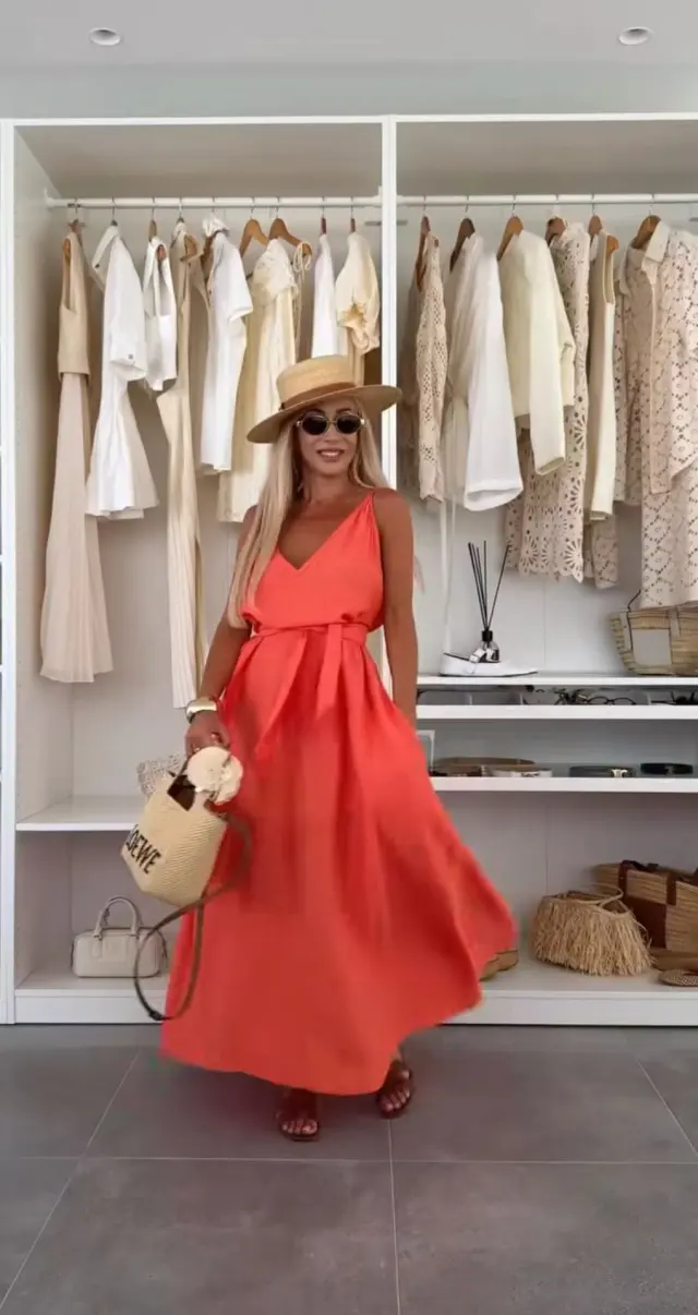 Sexy Sling Tied V neck Sleeveless Dress Coral Pink - Shop at LoveMi