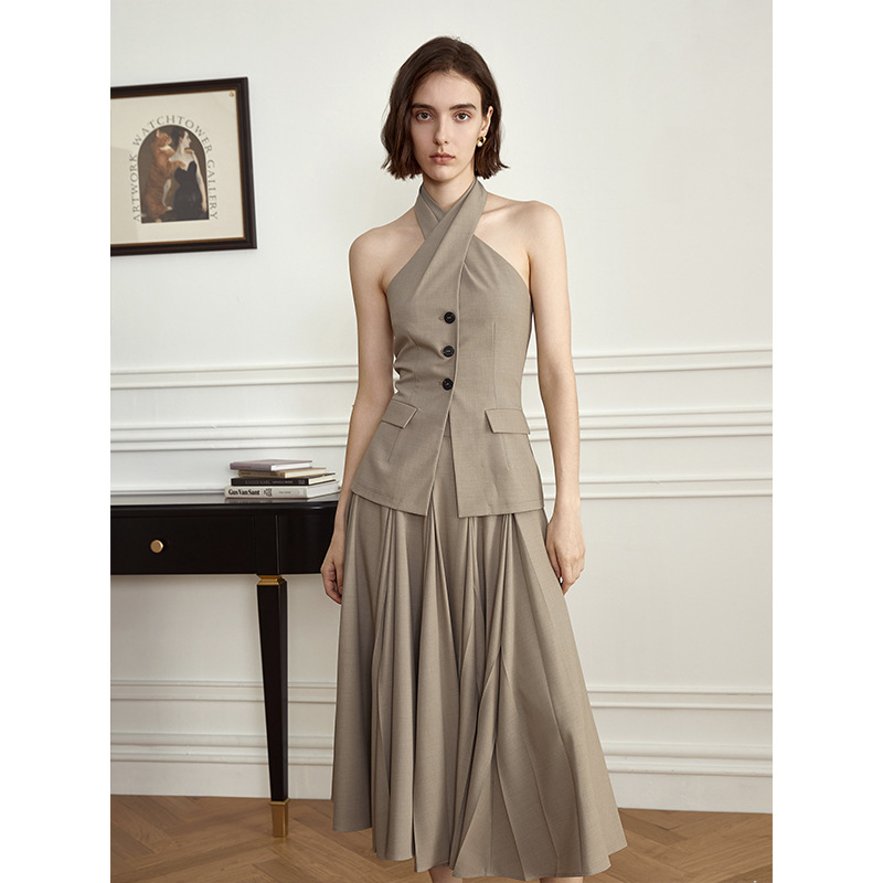 Design Sense Cross-halterneck Suit Vest Women's Slim Fit Niche Sleeveless Top