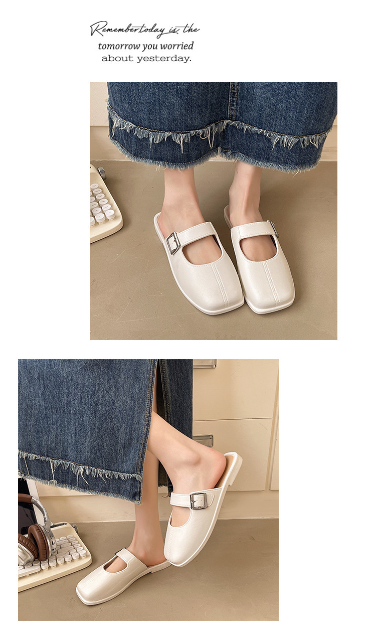 French Style Vintage Closed Toe Flat Slippers For Women