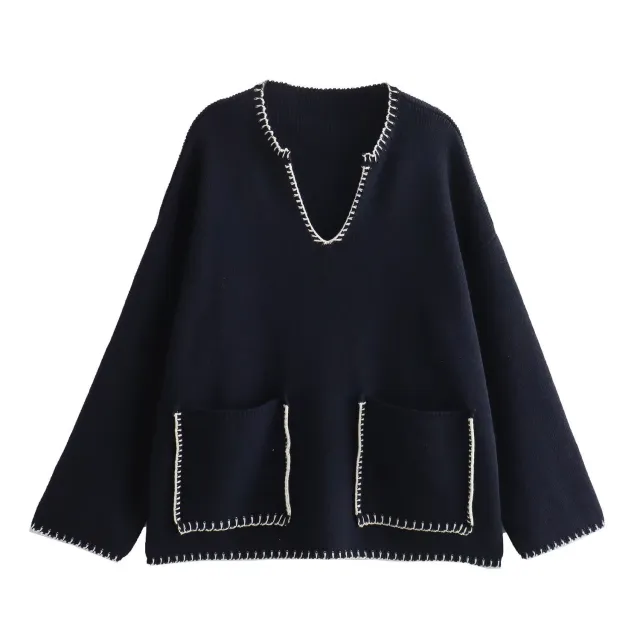 Plus Size V neck Pullover Sweater Women's Clothing Blue - Shop at LoveMi