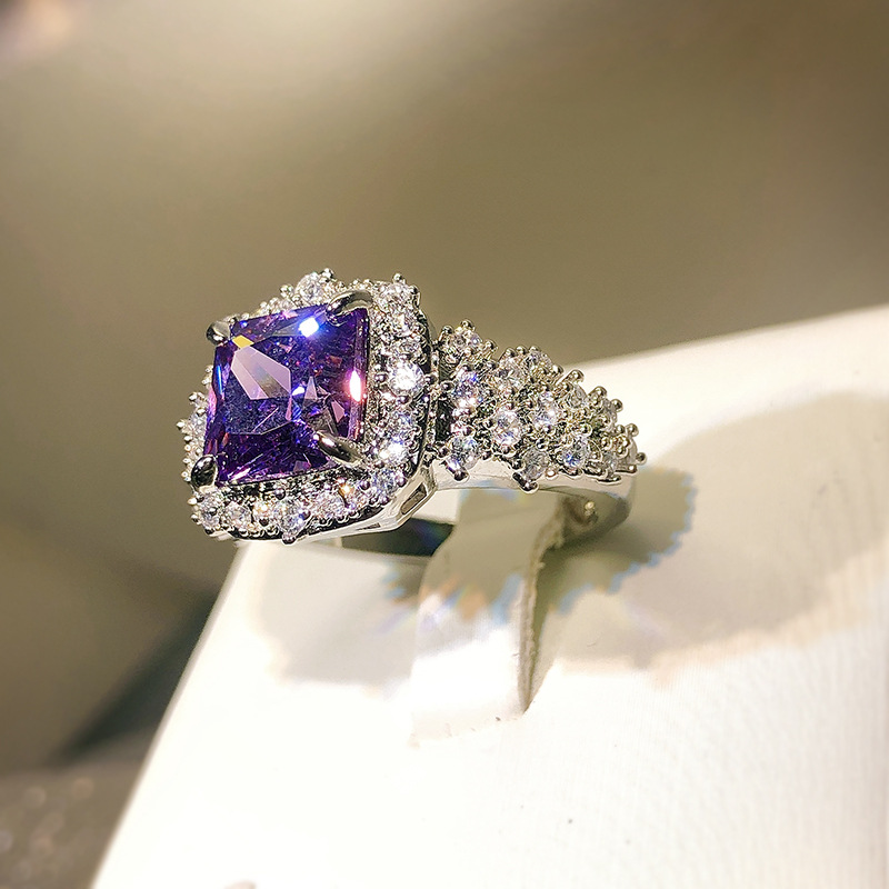 Colorful Gemstone Ring Female Super Inlaid Purple