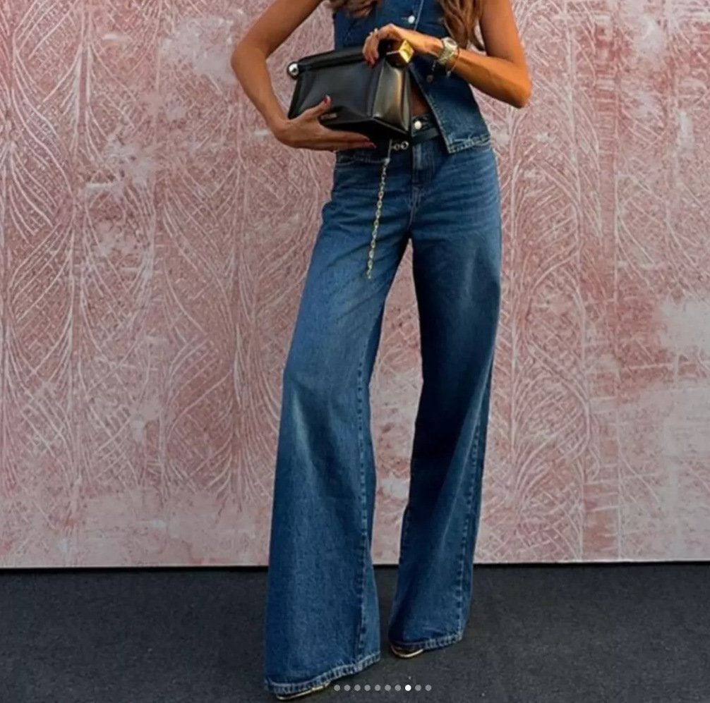 Women's Sleeveless Vest Fashion Wide leg Suit Dark Blue Pants - Shop at LoveMi