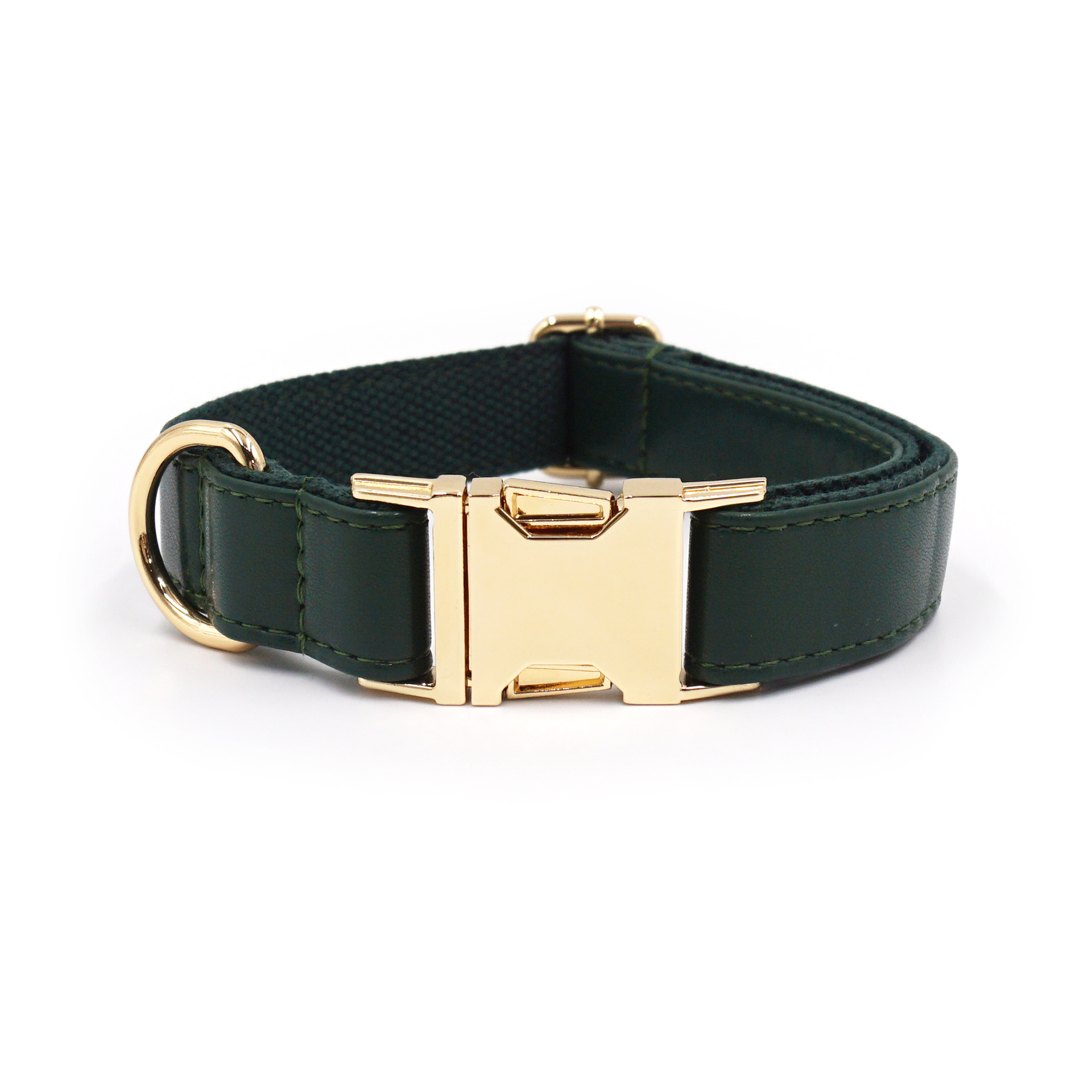 Dark Green Leather Dog Collar