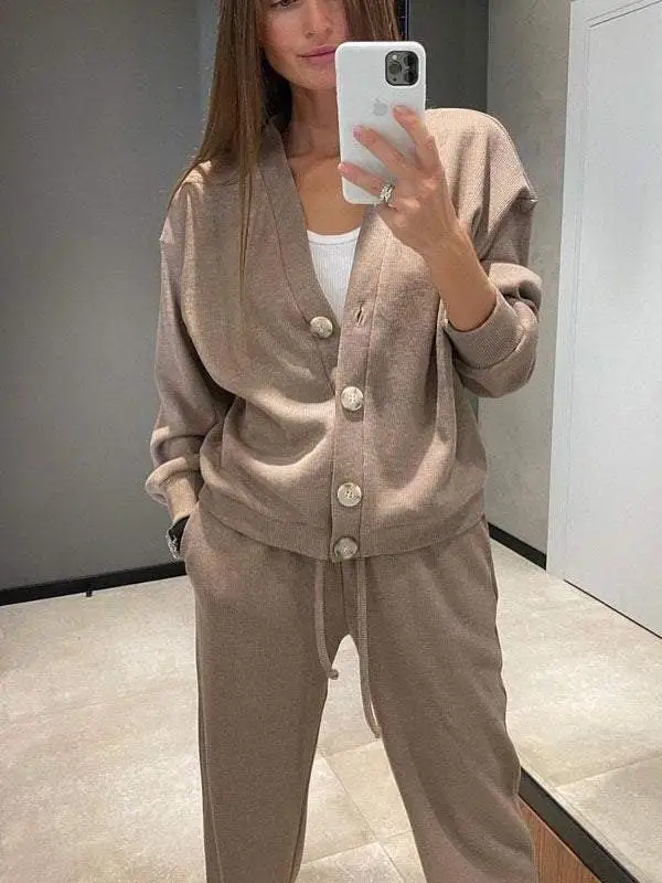 Casual Sports Suit Cardigan Top Women's Clothing Brown - Shop at LoveMi