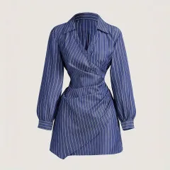 Stylish And Elegant Slim-fit Womens Dress With A Lapel Collar And Long Sleeves - Mixed Color-M - View 1