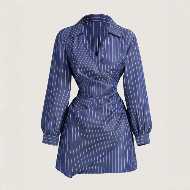 Stylish And Elegant Slim fit Womens Dress With A Lapel Collar And Long Sleeves Mixed Color L - Shop at LoveMi