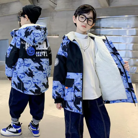 Boys' Thickened Velvet Cotton Clothes Medium and Large Children