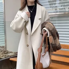 Design Sense Oatmeal Colour Small Woolen Overcoat Women's Coat - Oat White Single Layer Woolen - View 1
