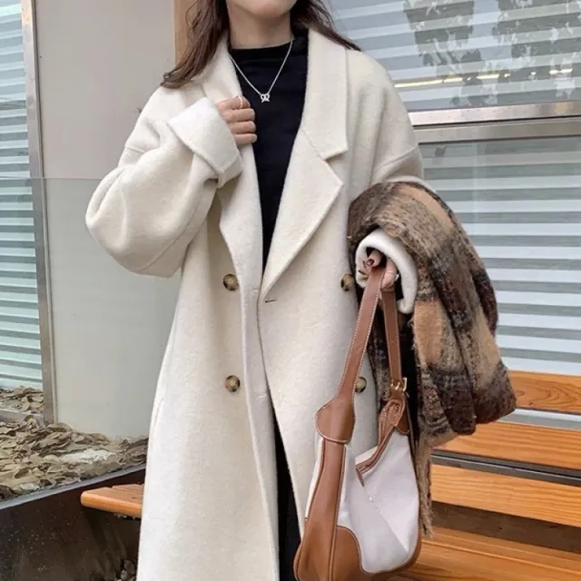Design Sense Oatmeal Color Small Woolen Overcoat Women's Coat Oat White Single Layer Woolen - Shop at LoveMi