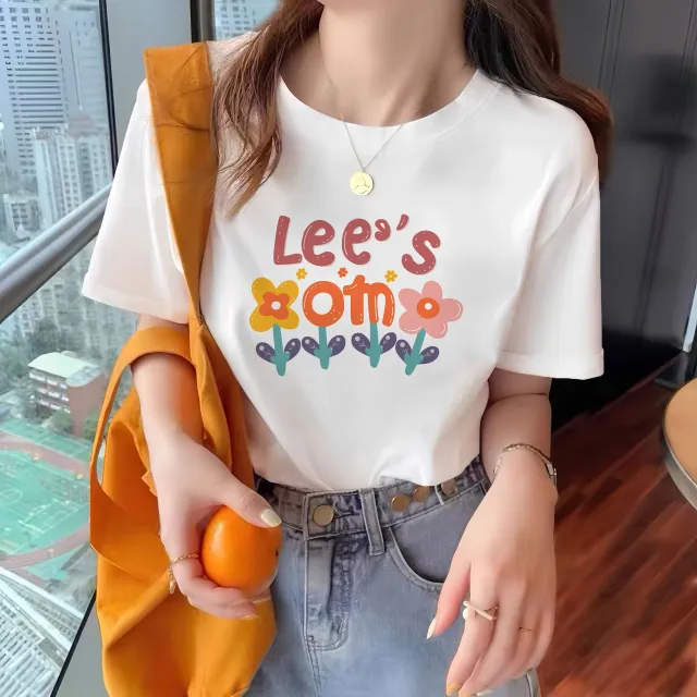 Round Neck Western Style Printed Versatile Harajuku Style Top Pure Cotton Lees Flower Xxl - Shop at LoveMi