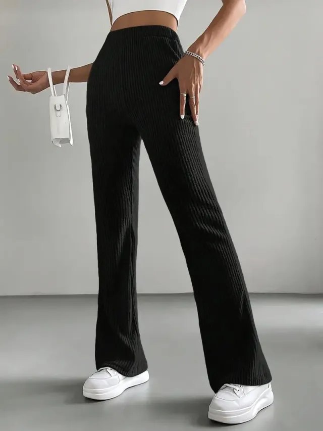 Bell bottom Pants Women's Fashion Solid Color Casual Pants Black - Shop at LoveMi