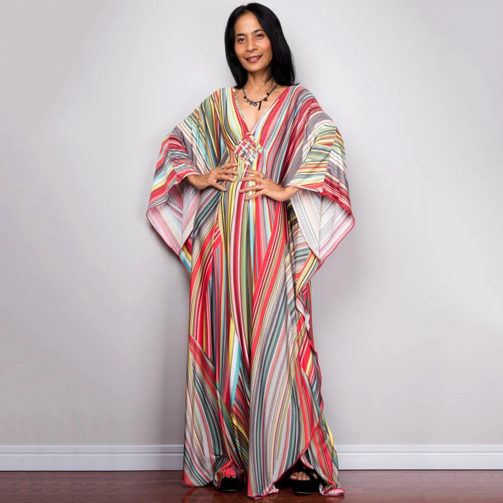 Beach Cover-up Robe Long Dress - Color Stripes