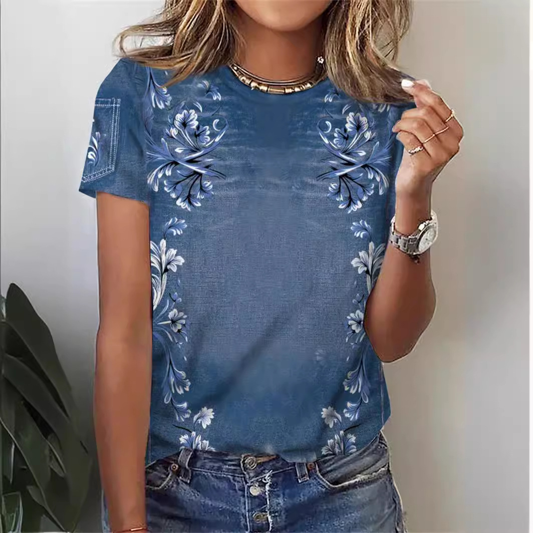 Women's Casual Pattern Digital Printed T-shirt