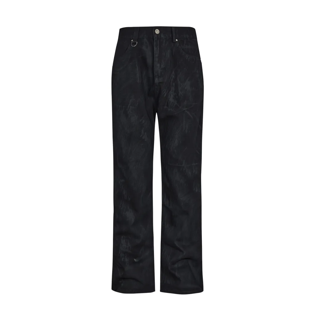 Handheld Brush Distressed Straight Jeans - Black