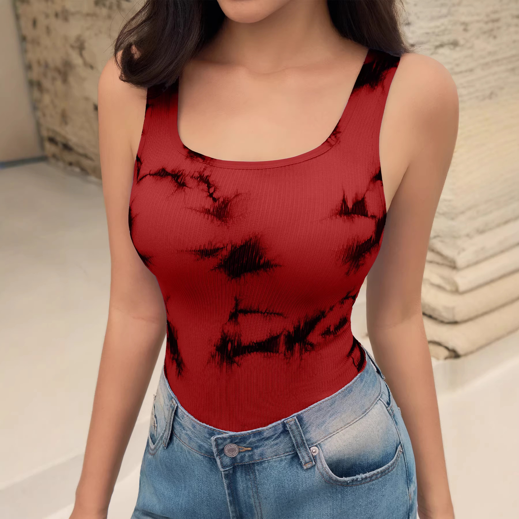 New Womens Tie-dye Seamless Tank Top