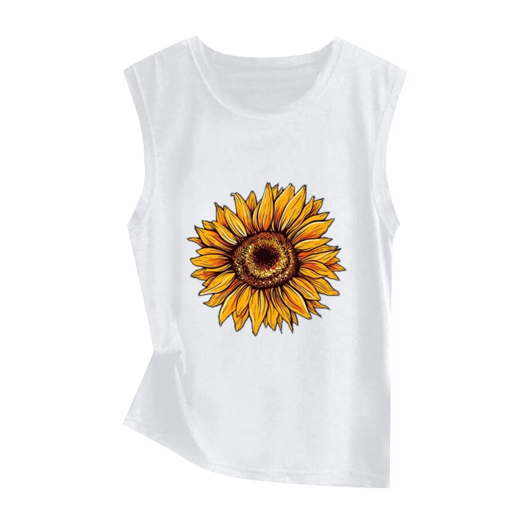 Sunflower Print Sleeveless Women's Vest Butterfly Top - 45924-3Xl