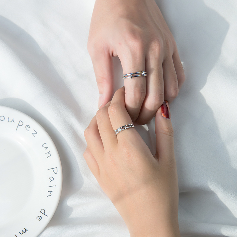 S925 Silver Couple Single Diamond Fashion Ring