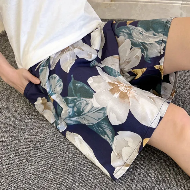 Summer Women's Pajama Pants Cotton Silk Shorts Home Loose Blue - Shop at LoveMi