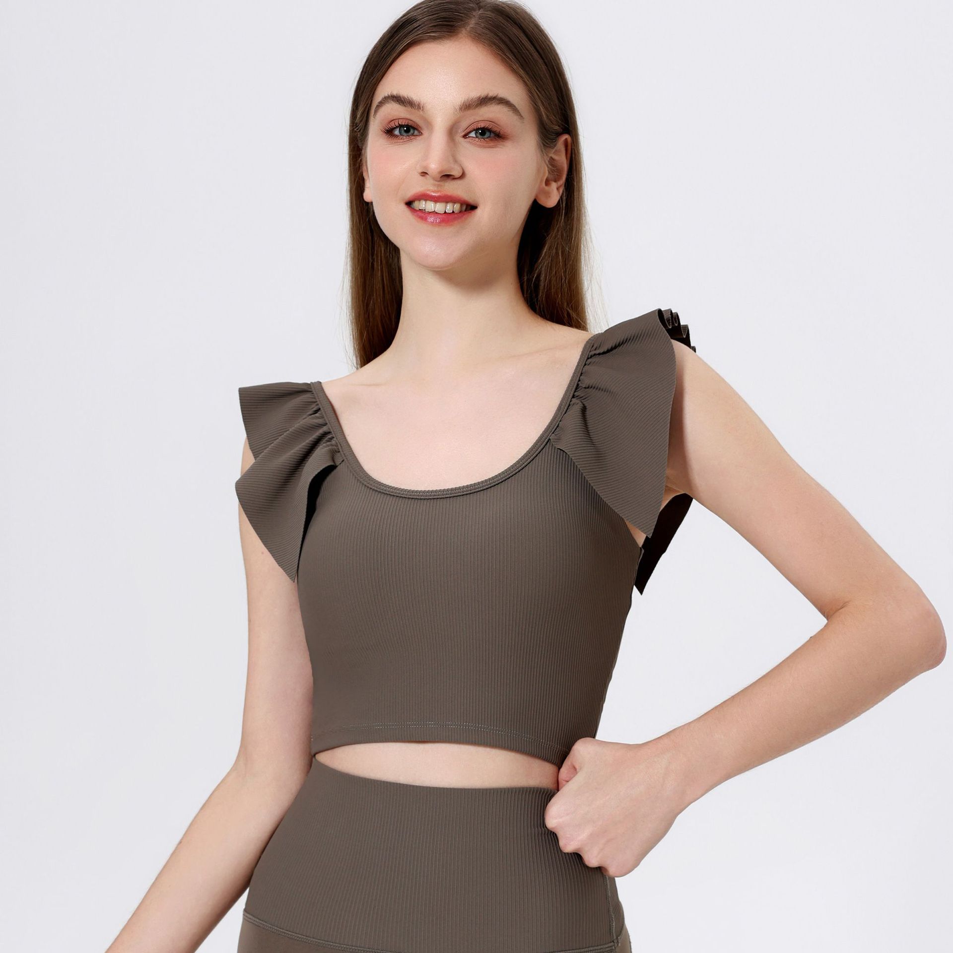 Outer Wear Sports Back Shaping Fixed Cup Lace Sleeve Underwear